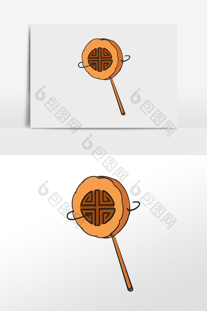 手绘中秋节月饼拨浪鼓装饰插画元素