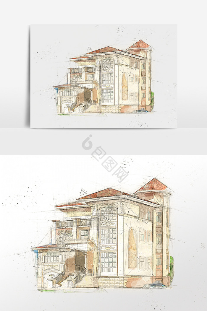 建筑别墅插画图片