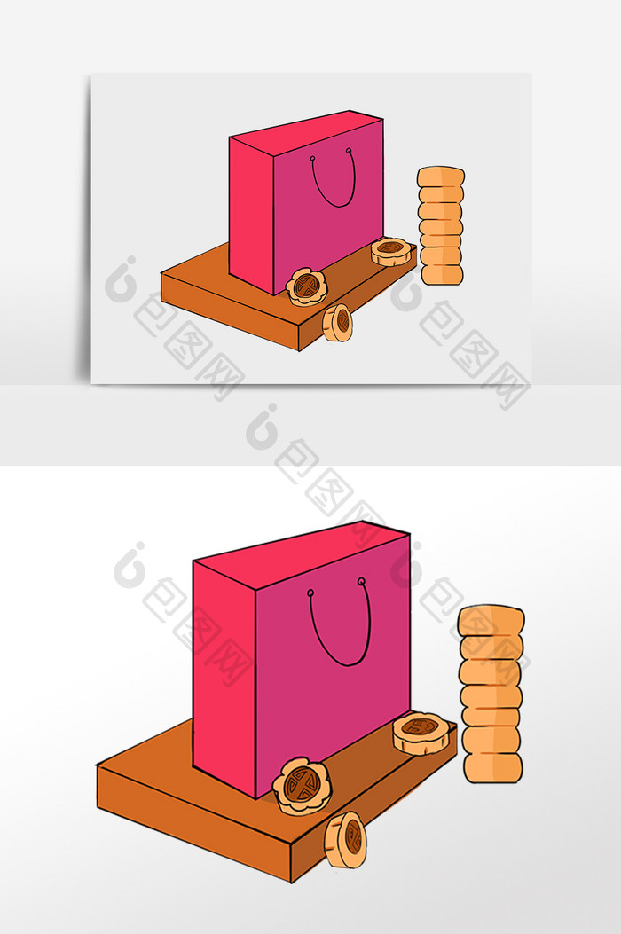 手绘中秋节礼盒月饼画元素