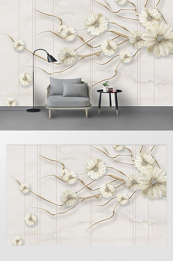 现代3d浮雕树枝花朵白瓷背景墙图片