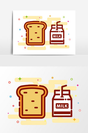 矢量meb风格美食素材面包牛奶