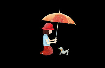 小女孩狗狗宠物矢量插画图片