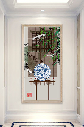 文艺中国风创意民俗淡彩水墨玄关装饰画