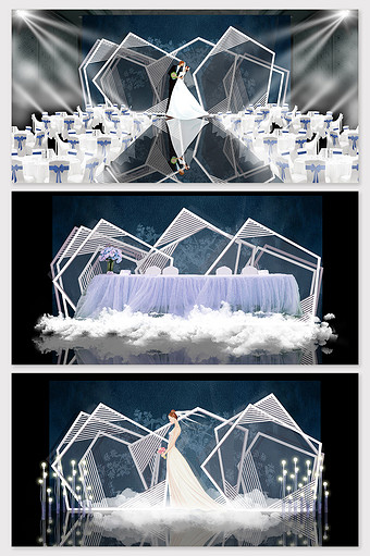 高级雾霾蓝几何造型设计婚礼场景模型图片