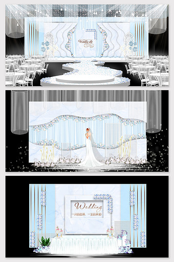 现代简约蒂芙尼蓝色大理石纹理婚礼效果图图片