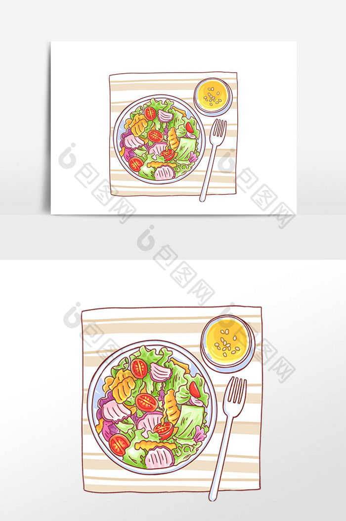 手绘美食蔬菜沙拉插画素材
