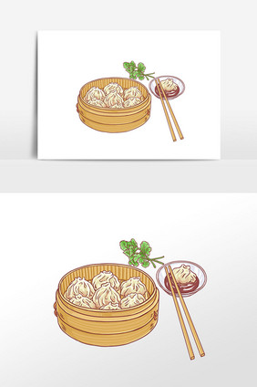 手绘美食灌汤包插画素材