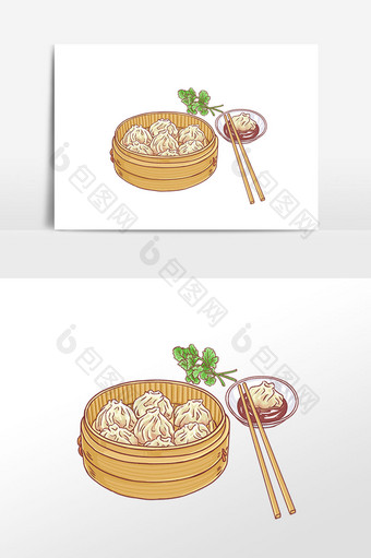 手绘美食灌汤包插画素材图片