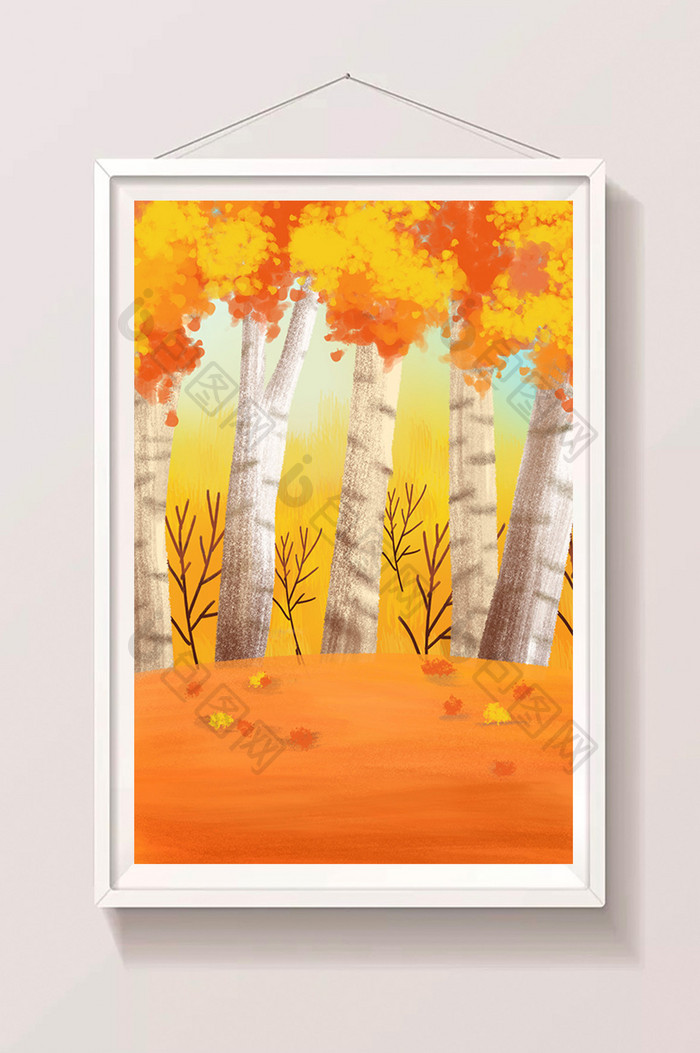 橙色系秋天到来树叶黄了手绘插画背景