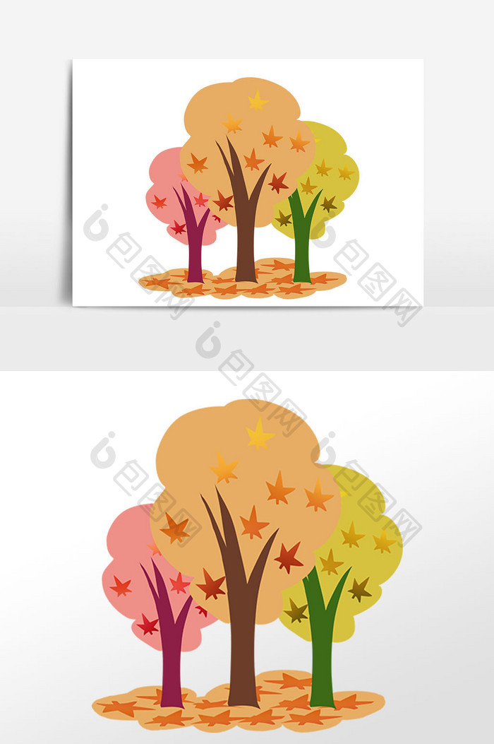 手绘秋季彩色树木插画元素