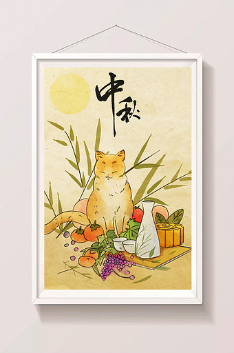 中国风水墨手绘中秋插画图片