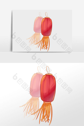 手绘国庆节灯笼挂件插画元素图片