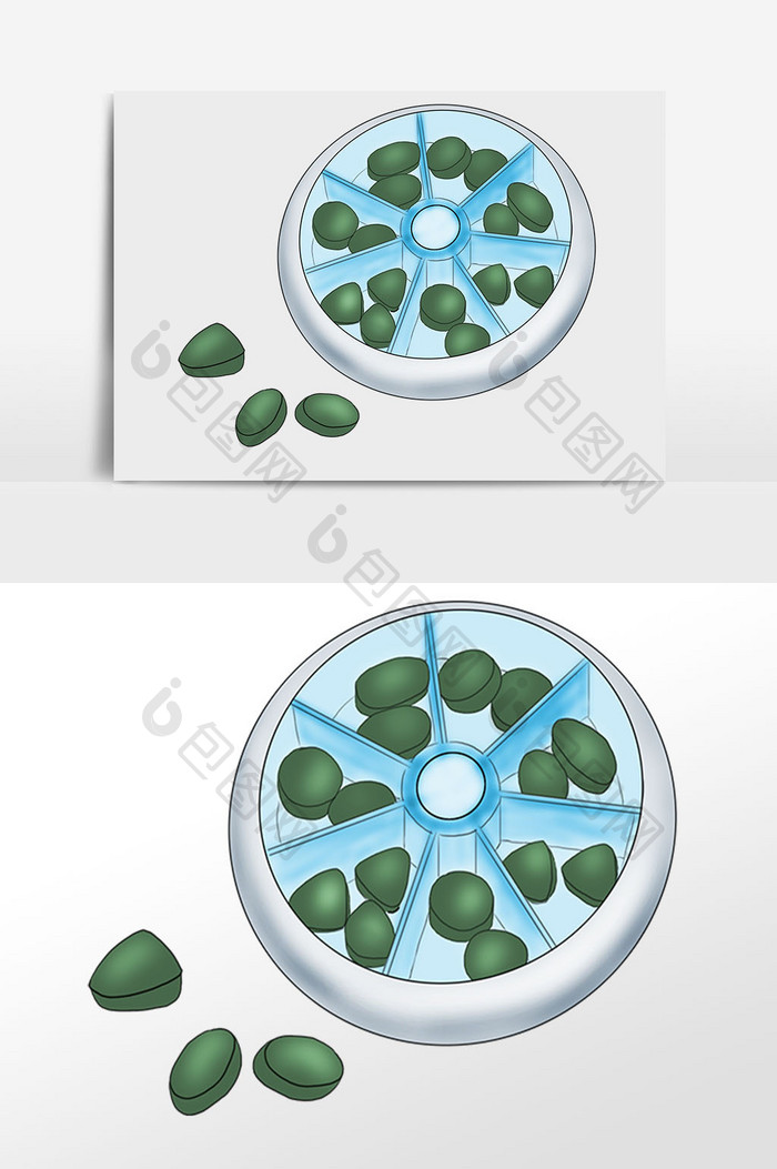 手绘医疗药片药盒插画元素