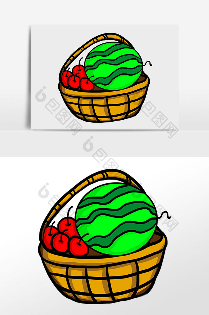 手绘水果果篮插画元素