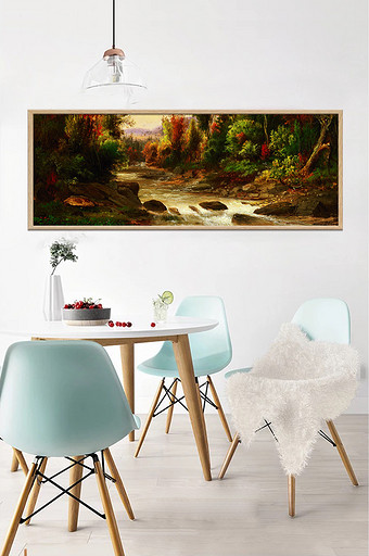 北欧油画风景森林彩色装饰画素材背景墙图片