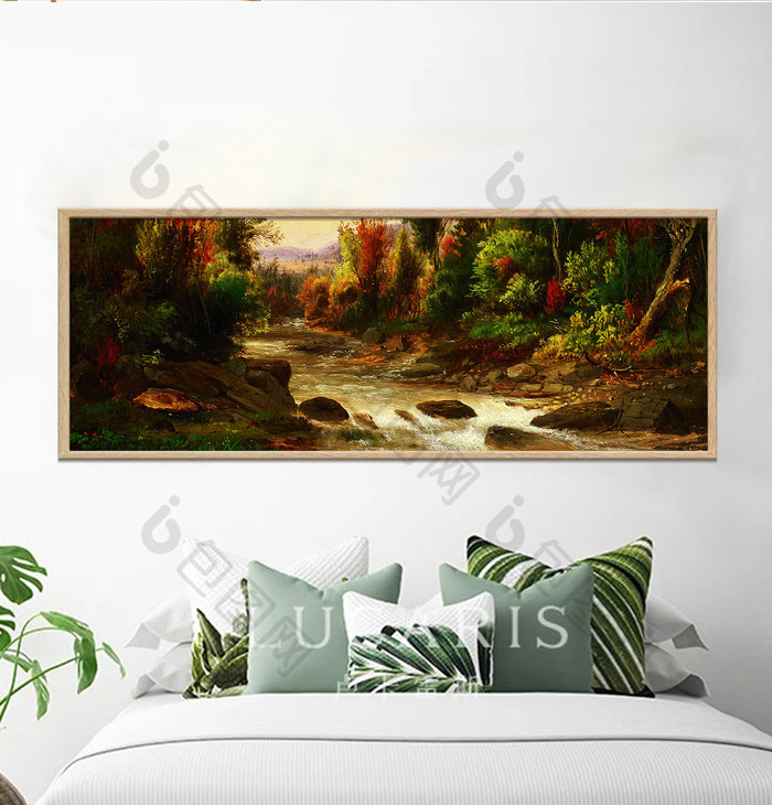 北欧油画风景森林彩色装饰画素材背景墙