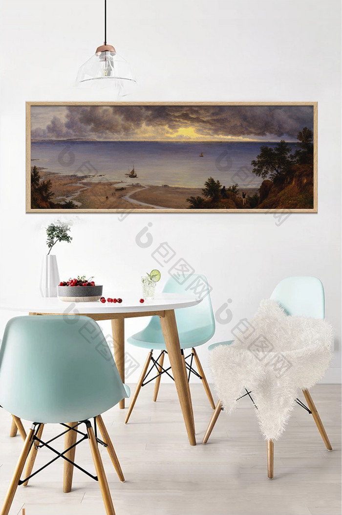 油画风景天空海边帆船北欧装饰画素材背景墙