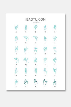 浅蓝英文字母手势动作UI图标矢量ICON图片