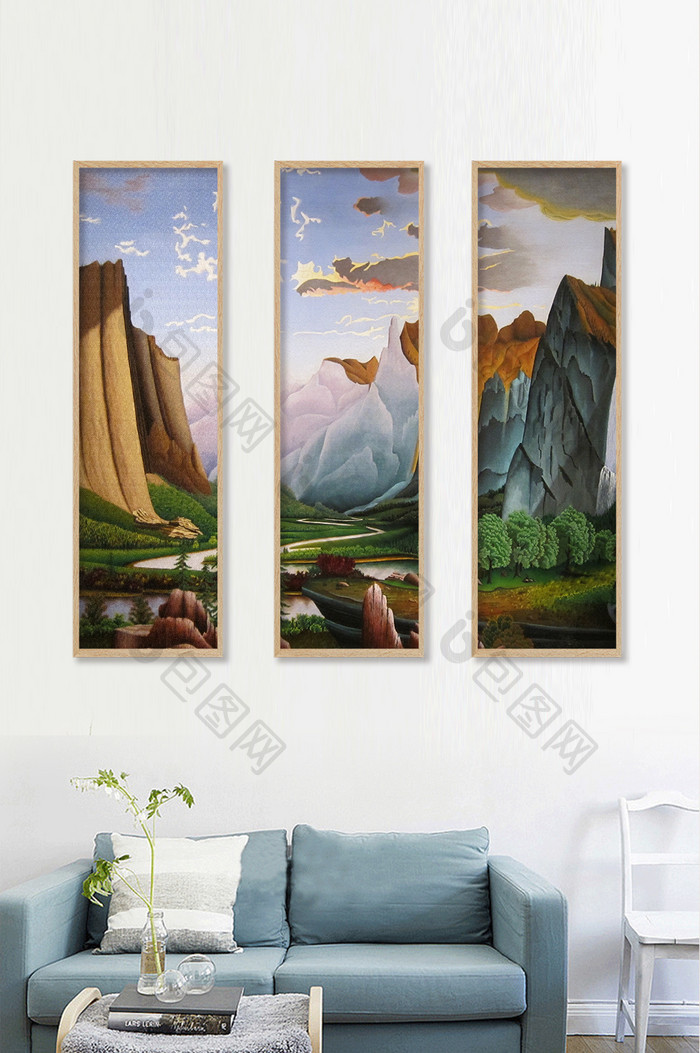 北欧油画风景山水装饰画素材背景墙