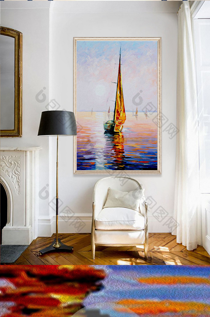 一帆风顺帆船玄关装饰画油画欧式北欧大海