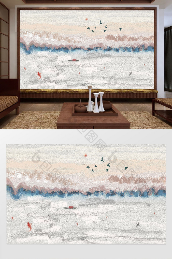新中式简约大气现代抽象油画风景图背景墙