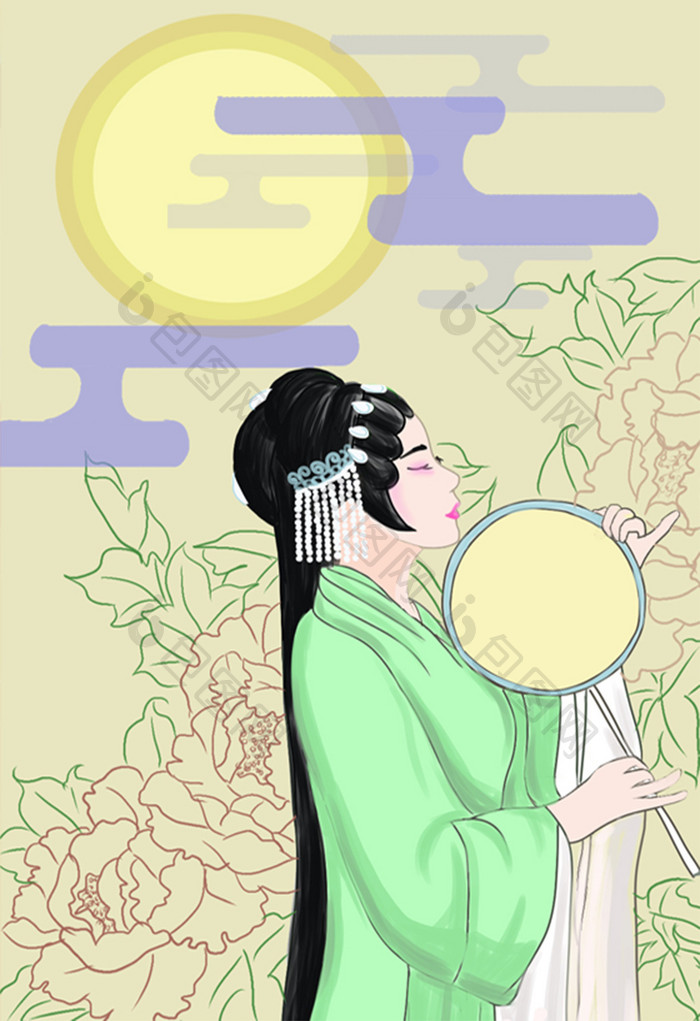 中国风传统文化中秋手绘京剧人物插画