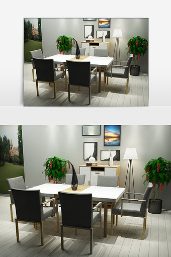 简约混搭餐桌椅组合模型图片