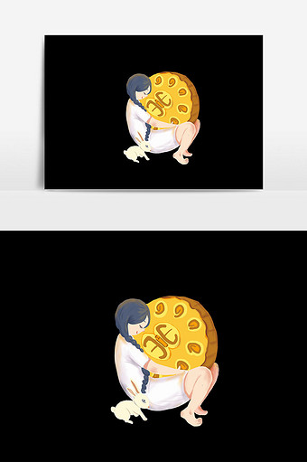 月饼插画中秋元素人物图片