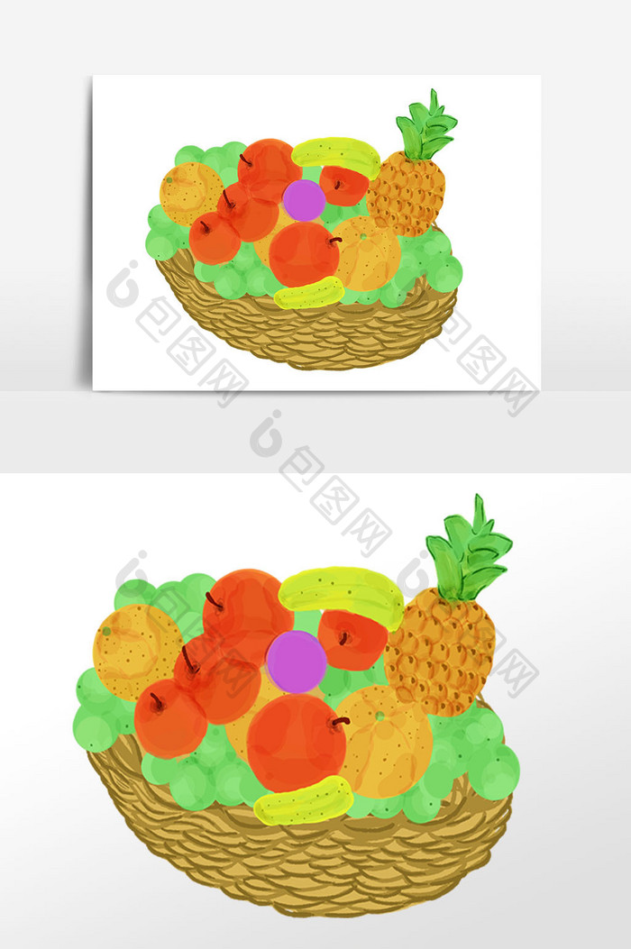 手绘美味水果果盘插画素材