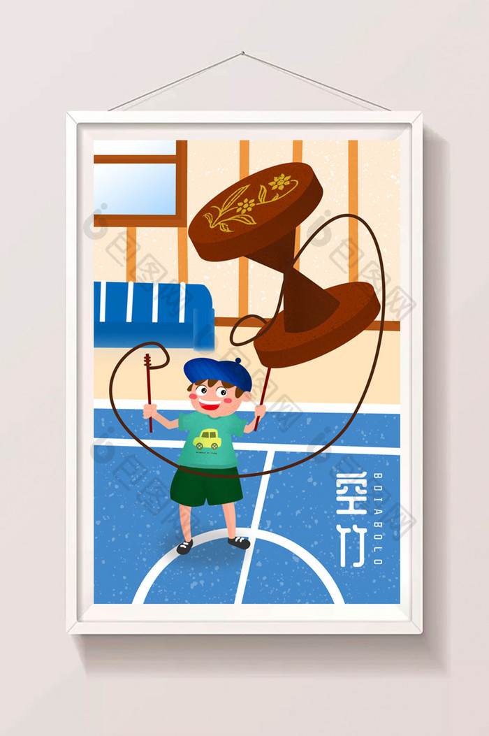 中国文化空竹男孩插画