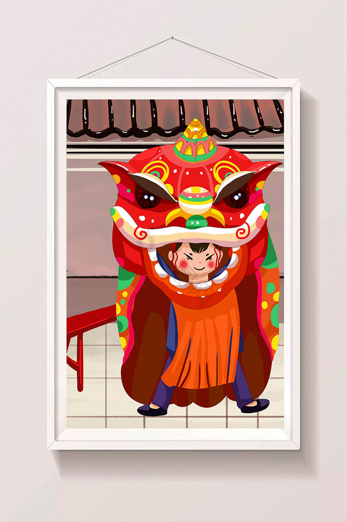 中国文化舞狮插画图片