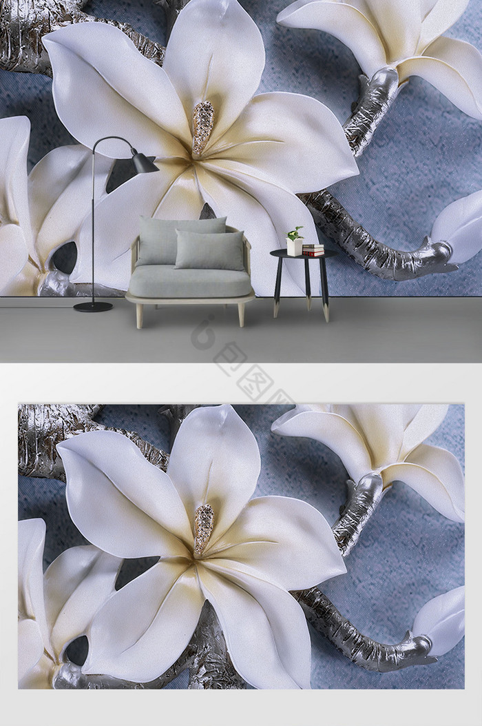 3D立体兰花浮雕背景墙图片