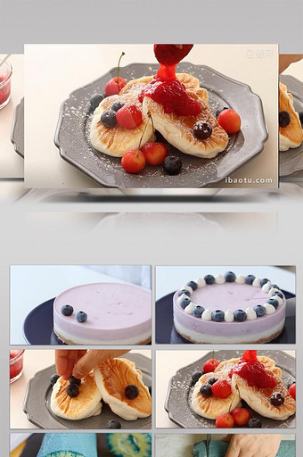 美味华夫饼蓝莓蛋糕实拍视频图片