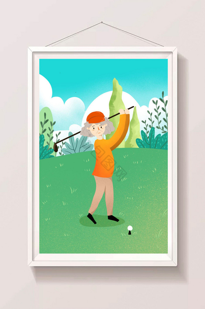 老年生活打高尔夫插画图片
