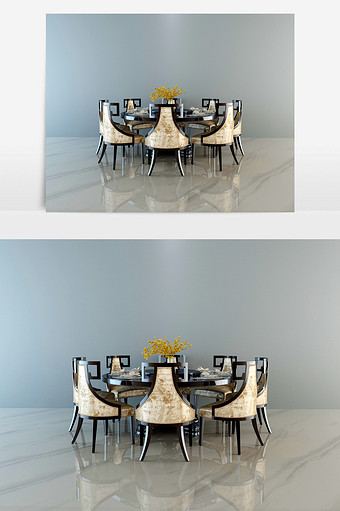 新中式风格餐桌组合模型max图片