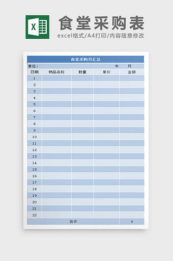 食堂采购表excel模板图片