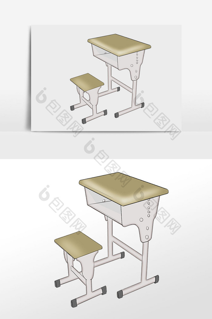 手绘学习用品桌椅插画元素