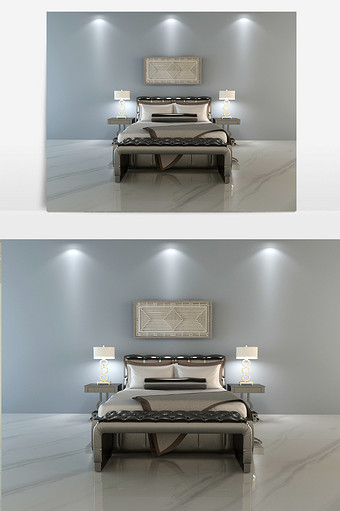 现代简约风格的双人床max模型图片