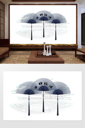 创意扇子酒店客厅沙发办公室背景墙面装饰品图片