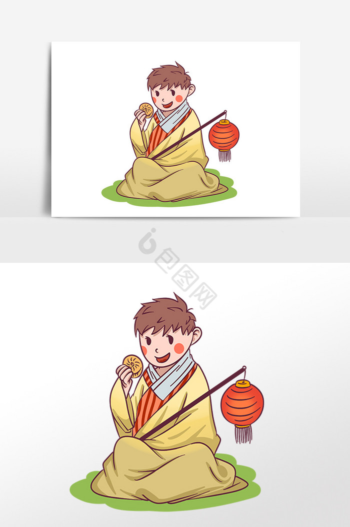 中秋节服装人物月饼插画图片