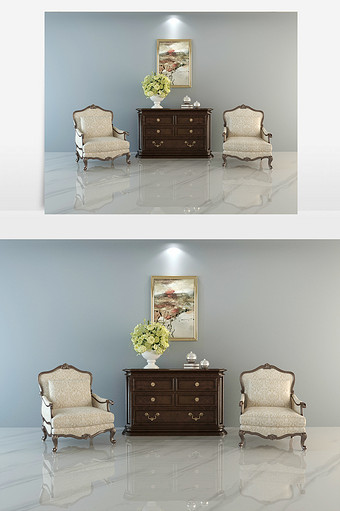 新古典风格柜体桌椅组合图片