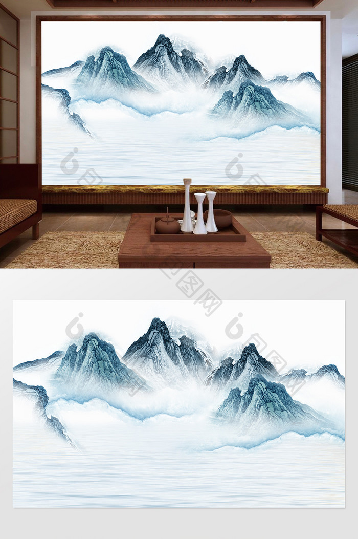 新中式抽象意境山水风景艺术背景墙