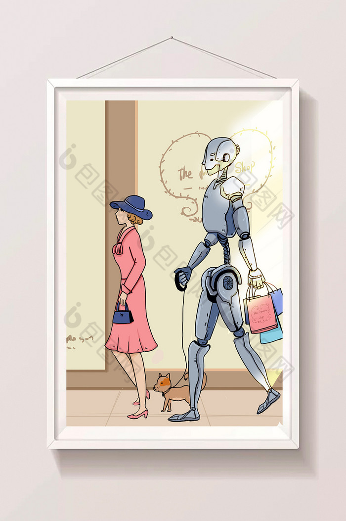 科技未来世界机器人与女孩插画图片图片