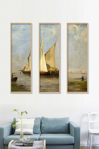 北欧抽象油画风景帆船素材装饰画背景墙图片