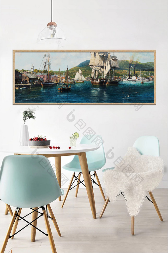 北欧油画风景装饰画帆船素材装饰画