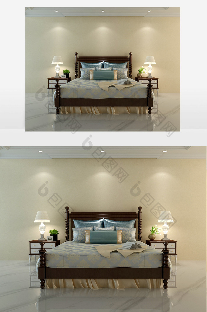 新中式风格双人床的组合