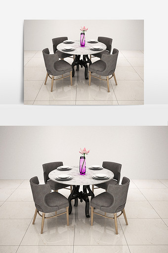 欧式圆形餐桌椅组合模型图片