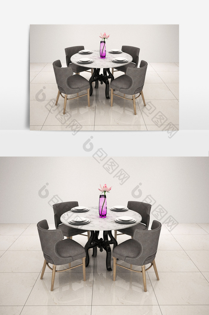 欧式圆形餐桌椅组合模型