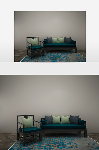 新中式绿色布料沙发椅子图片
