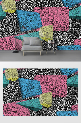 现代时尚抽象立体几何彩色趣味背景墙